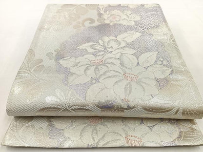 平和屋着物◎佐賀錦　六通柄袋帯　雪輪花丸文　銀糸　正絹　逸品　BAAW8655yc