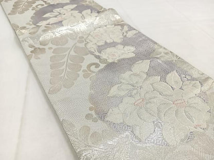 平和屋着物◎佐賀錦　六通柄袋帯　雪輪花丸文　銀糸　正絹　逸品　BAAW8655yc