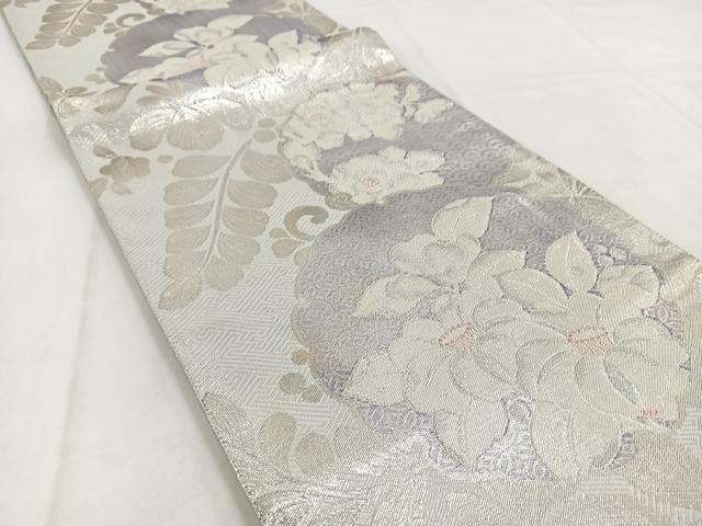 平和屋着物◎佐賀錦　六通柄袋帯　雪輪花丸文　銀糸　正絹　逸品　BAAW8655yc