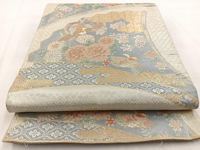 平和屋着物◎宝珠本佐賀錦　六通柄袋帯　九百錦　扇面花鳥文　金銀糸　正絹　逸品　BAAW8657yc