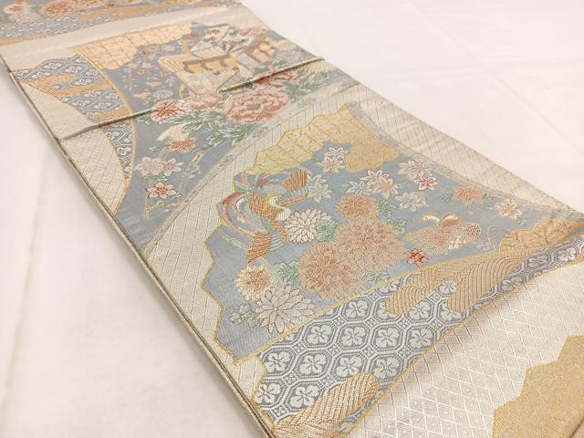 平和屋着物◎宝珠本佐賀錦　六通柄袋帯　九百錦　扇面花鳥文　金銀糸　正絹　逸品　BAAW8657yc