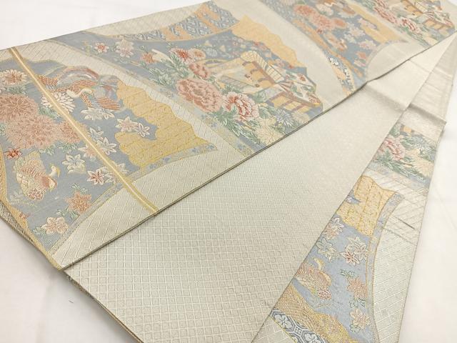 平和屋着物◎宝珠本佐賀錦　六通柄袋帯　九百錦　扇面花鳥文　金銀糸　正絹　逸品　BAAW8657yc
