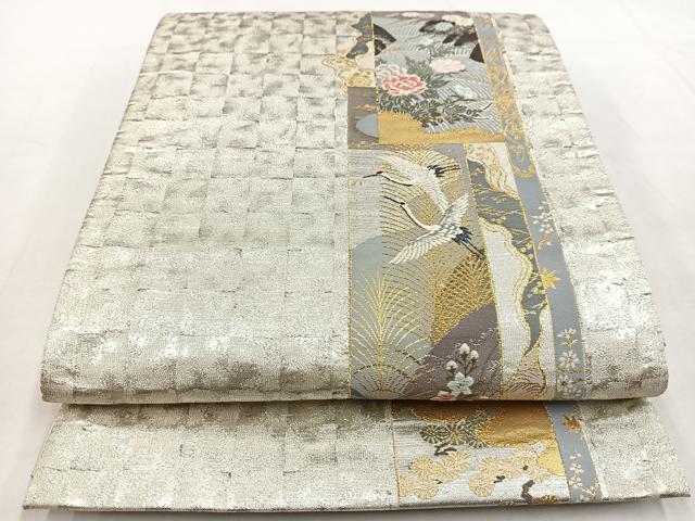 平和屋着物◎六通柄袋帯　唐織　飛鶴熨斗花文　金銀糸　正絹　逸品　BAAW8658yc