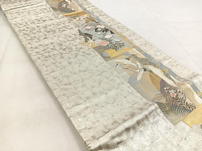 平和屋着物◎六通柄袋帯　唐織　飛鶴熨斗花文　金銀糸　正絹　逸品　BAAW8658yc