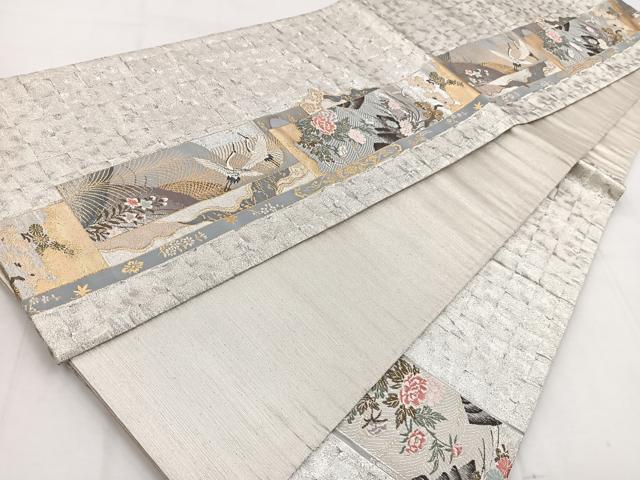 平和屋着物◎六通柄袋帯　唐織　飛鶴熨斗花文　金銀糸　正絹　逸品　BAAW8658yc