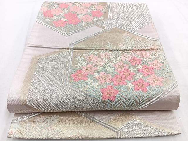 平和屋着物◎六通柄袋帯　唐織　亀甲花文　金糸　やまとオリジナル　正絹　逸品　BAAW8661yc