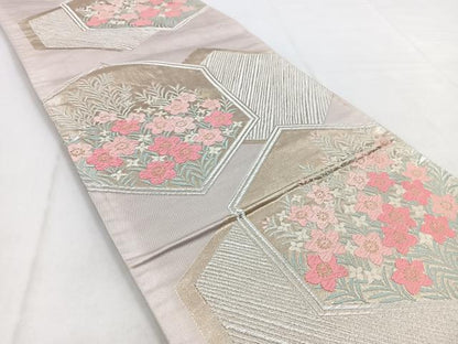 平和屋着物◎六通柄袋帯　唐織　亀甲花文　金糸　やまとオリジナル　正絹　逸品　BAAW8661yc