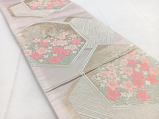 平和屋着物◎六通柄袋帯　唐織　亀甲花文　金糸　やまとオリジナル　正絹　逸品　BAAW8661yc