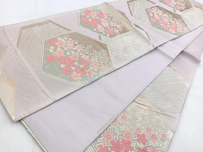 平和屋着物◎六通柄袋帯　唐織　亀甲花文　金糸　やまとオリジナル　正絹　逸品　BAAW8661yc