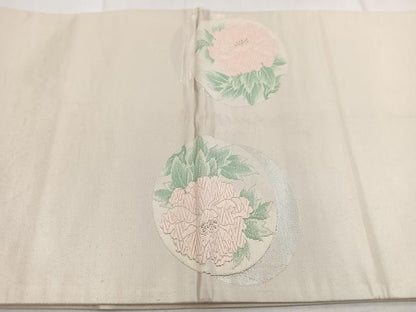 平和屋着物◎太鼓柄袋帯　唐織　牡丹丸文　金銀糸　正絹　逸品　BAAW8666yc