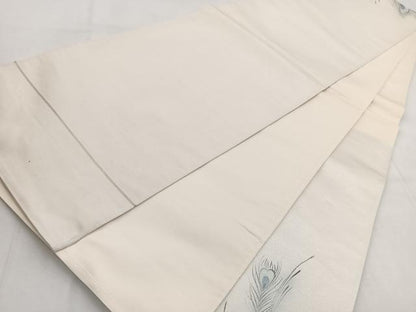 平和屋着物◎太鼓柄袋帯　手描き　孔雀羽文　銀糸　引箔　正絹　逸品　BAAW8667yc