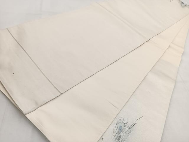 平和屋着物◎太鼓柄袋帯　手描き　孔雀羽文　銀糸　引箔　正絹　逸品　BAAW8667yc