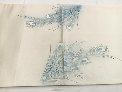 平和屋着物◎太鼓柄袋帯　手描き　孔雀羽文　銀糸　引箔　正絹　逸品　BAAW8667yc