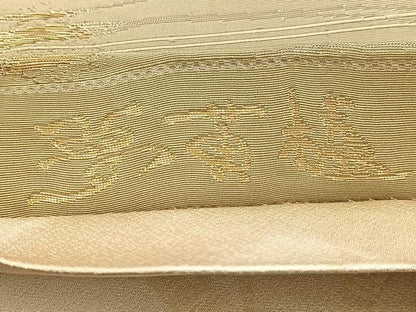 平和屋着物◎両面　太鼓柄袋帯　夢黄橡　菱つなぎ文　金銀糸　正絹　逸品　BAAW8668yc