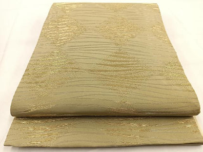 平和屋着物◎両面　太鼓柄袋帯　夢黄橡　菱つなぎ文　金銀糸　正絹　逸品　BAAW8668yc