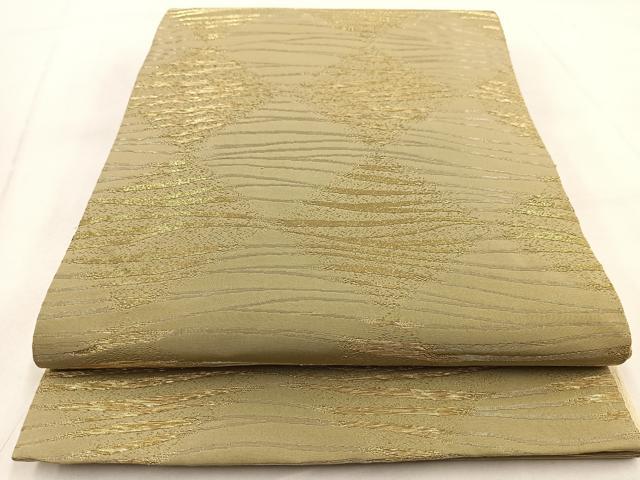 平和屋着物◎両面　太鼓柄袋帯　夢黄橡　菱つなぎ文　金銀糸　正絹　逸品　BAAW8668yc