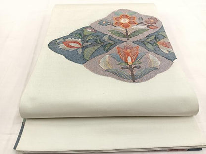 平和屋着物◎太鼓柄袋帯　すくい織　更紗花文　金銀糸　正絹　逸品　BAAW8669yc