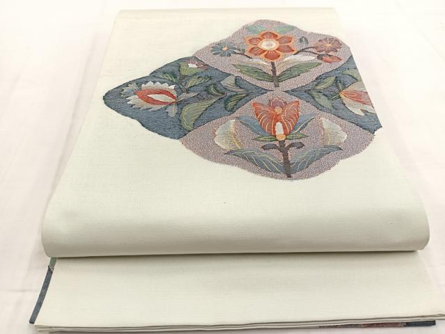 平和屋着物◎太鼓柄袋帯　すくい織　更紗花文　金銀糸　正絹　逸品　BAAW8669yc