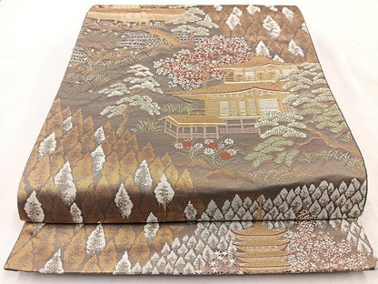 平和屋着物◎六通柄袋帯 唐織 京名所 金糸 正絹 逸品 BAAW8673yc