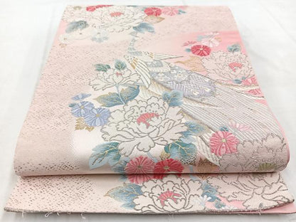 平和屋着物◎六通柄袋帯 唐織 孔雀花文 金銀糸 正絹 逸品 BAAW8674yc