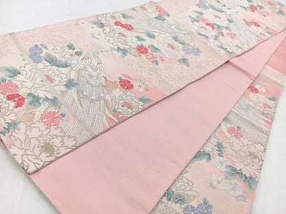 平和屋着物◎六通柄袋帯 唐織 孔雀花文 金銀糸 正絹 逸品 BAAW8674yc