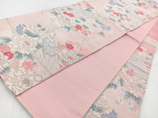 平和屋着物◎六通柄袋帯 唐織 孔雀花文 金銀糸 正絹 逸品 BAAW8674yc