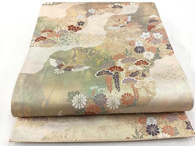 平和屋着物◎六通柄袋帯 唐織 飛鶴道長花文 金銀糸 引箔 正絹 逸品 BAAW8675yc