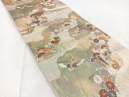 平和屋着物◎六通柄袋帯 唐織 飛鶴道長花文 金銀糸 引箔 正絹 逸品 BAAW8675yc