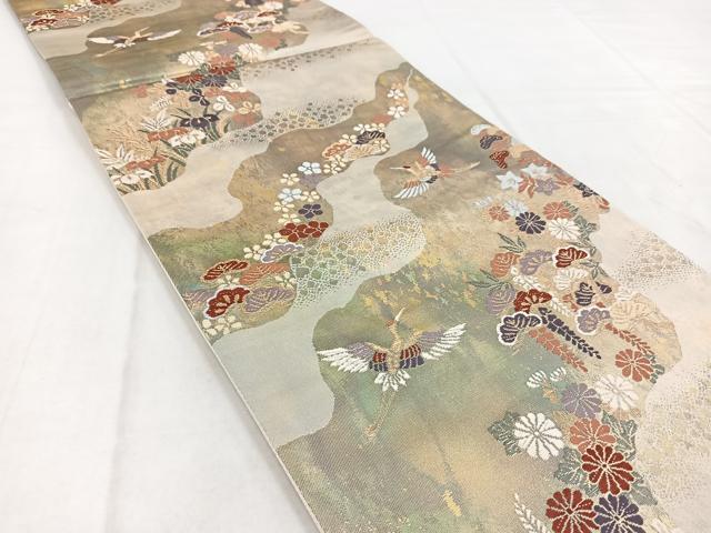 平和屋着物◎六通柄袋帯 唐織 飛鶴道長花文 金銀糸 引箔 正絹 逸品 BAAW8675yc