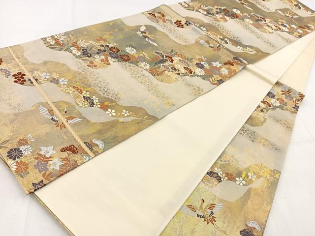 平和屋着物◎六通柄袋帯 唐織 飛鶴道長花文 金銀糸 引箔 正絹 逸品 BAAW8675yc