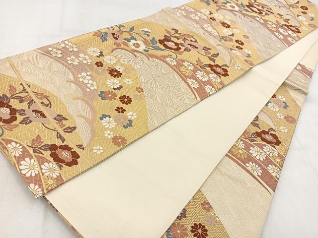 平和屋着物◎六通柄袋帯 唐織 立波花文 金糸 正絹 逸品 BAAW8676yc