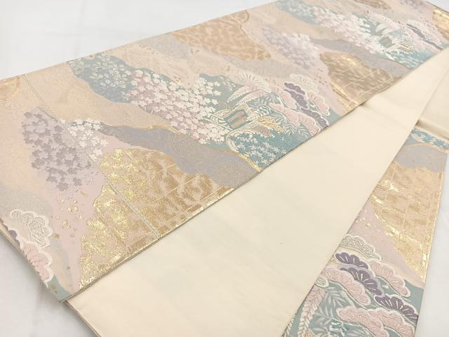 平和屋着物◎六通柄袋帯 唐織 御所車花鳥文 金糸 正絹 逸品 BAAW8684yc