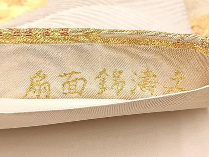 平和屋着物◎六通柄袋帯 唐織 扇面錦濤文 金糸 正絹 逸品 BAAW8685yc