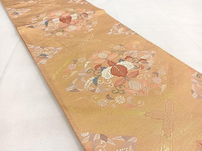 平和屋着物◎六通柄袋帯 唐織 格天井桐花文 金糸 正絹 逸品 BAAW8689yc