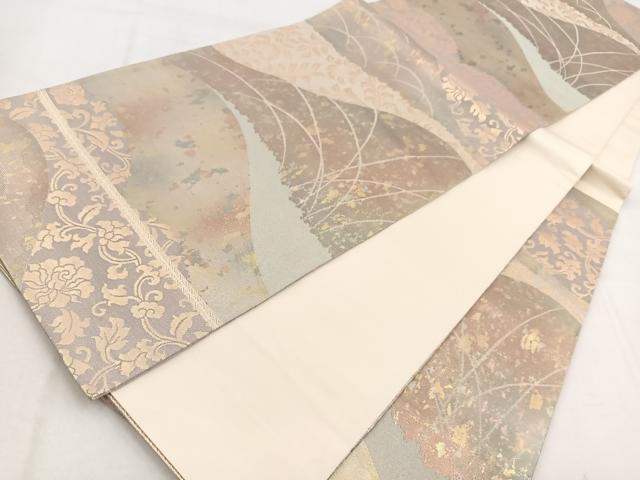 平和屋着物◎六通柄袋帯 遠山更紗花文 金銀糸 引箔 正絹 逸品 BAAW8690yc