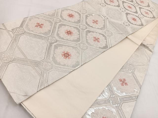 平和屋着物◎六通柄袋帯 唐織 蜀江花文 銀糸 正絹 逸品 BAAW8693yc