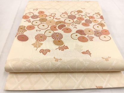 平和屋着物◎六通柄袋帯 籬菊花文 金糸 正絹 逸品 BAAW8695yc