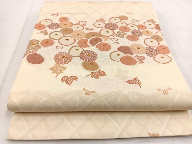 平和屋着物◎六通柄袋帯 籬菊花文 金糸 正絹 逸品 BAAW8695yc