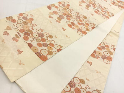 平和屋着物◎六通柄袋帯 籬菊花文 金糸 正絹 逸品 BAAW8695yc