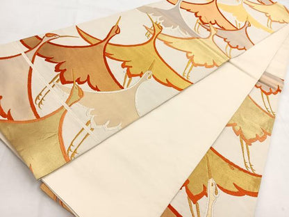 平和屋着物◎六通柄袋帯 唐織 飛鶴文 金糸 正絹 逸品 BAAW8698yc