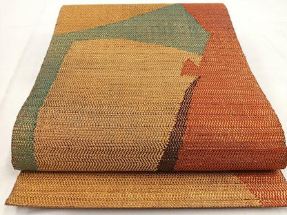 平和屋着物◎六通柄袋帯 組織 切嵌文 金糸 正絹 逸品 BAAW8700yc