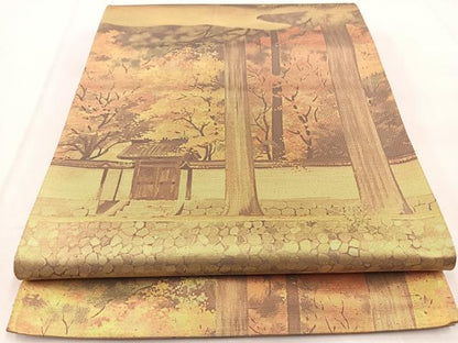 平和屋着物◎六通柄袋帯 風景文 金糸 引箔 正絹 逸品 BAAW8703yc