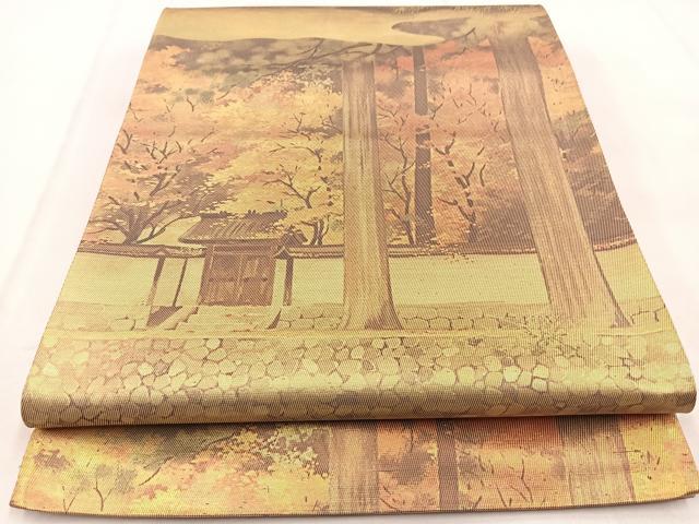 平和屋着物◎六通柄袋帯 風景文 金糸 引箔 正絹 逸品 BAAW8703yc