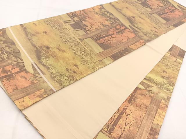 平和屋着物◎六通柄袋帯 風景文 金糸 引箔 正絹 逸品 BAAW8703yc