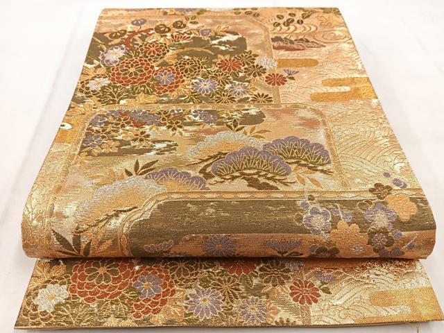 平和屋着物◎六通柄袋帯 立波草花文 金銀糸 正絹 逸品 BAAW8708yc