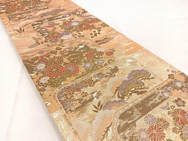 平和屋着物◎六通柄袋帯 立波草花文 金銀糸 正絹 逸品 BAAW8708yc