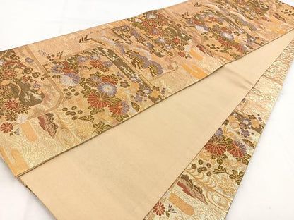 平和屋着物◎六通柄袋帯 立波草花文 金銀糸 正絹 逸品 BAAW8708yc