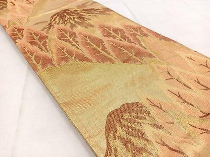 平和屋着物◎佐賀錦　六通柄袋帯　遠山樹林文　金糸　正絹　逸品　BAAW8712yc