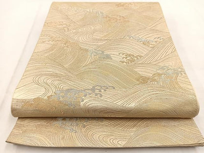 平和屋着物◎六通柄袋帯 立波文 金銀糸 引箔 正絹 逸品 BAAW8715yc