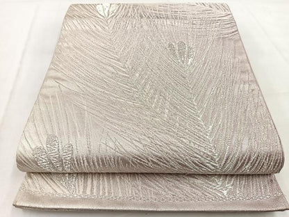 平和屋着物◎六通柄袋帯　唐織　若松葉文　銀糸　正絹　逸品　BAAW8721yc